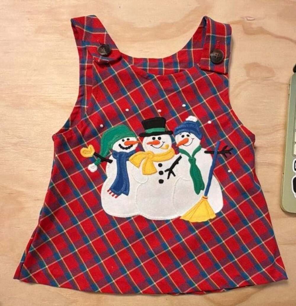 Kelly's Kids Red Plaid Snowman Applique Holiday Overalls Dress